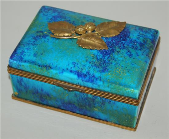 A Sevres turquoise blue and green souffle glazed box and cover, 1930s, probably Paul Milet, 17cm